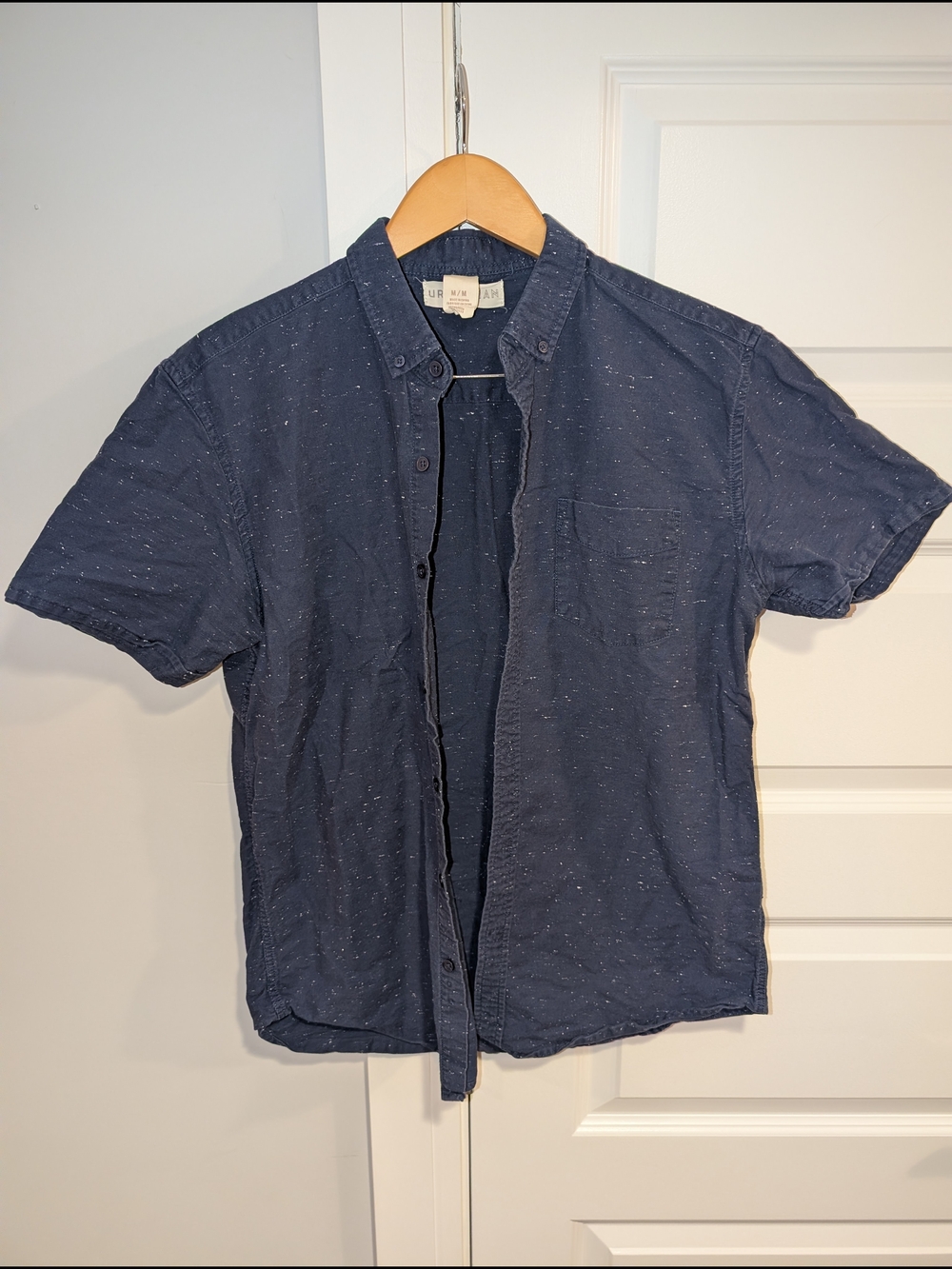 Navy Speckled Short-Sleeve Button-Down Shirt